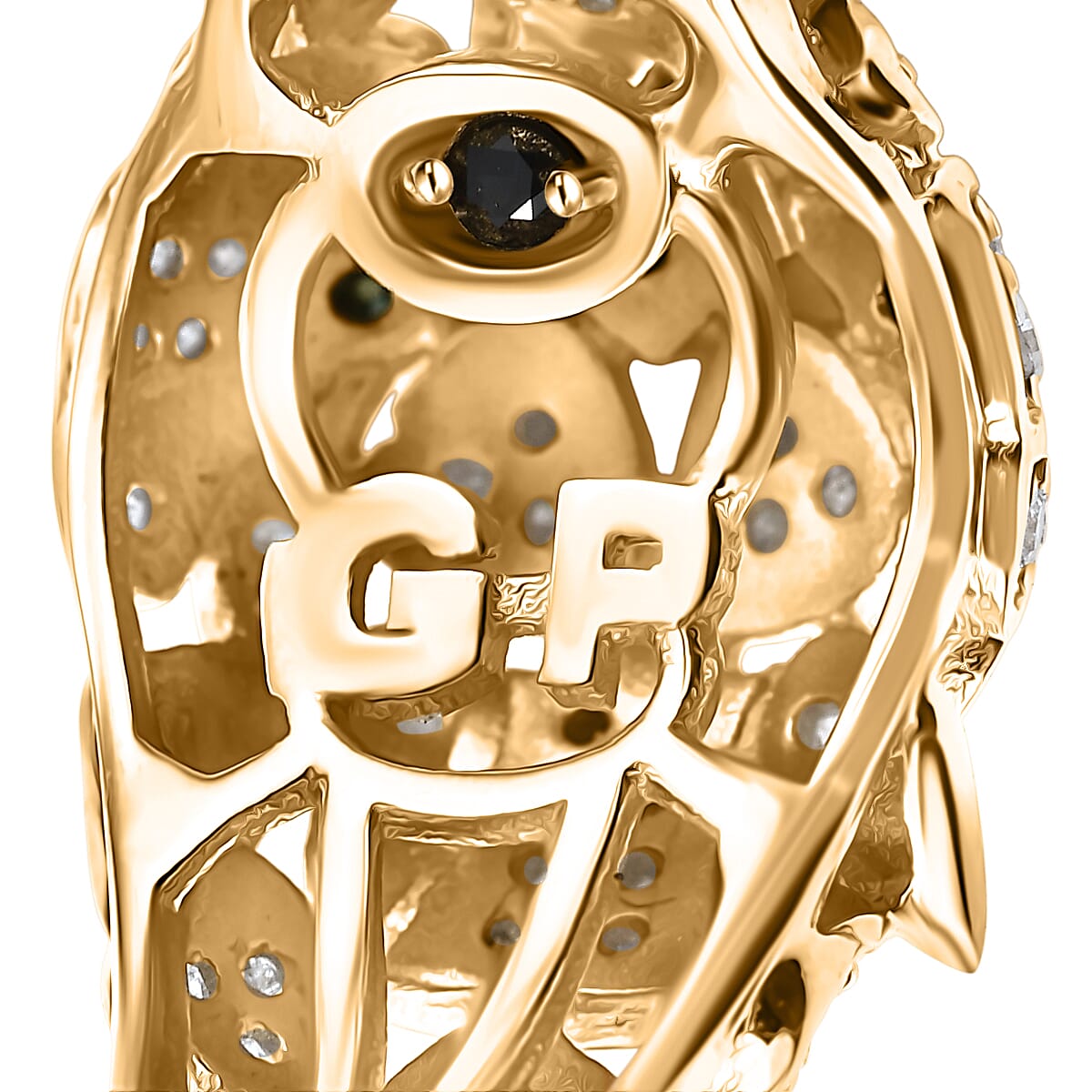 GP Trionfo Collection Green and White Diamond 0.40 ctw Tiger Ring in 18K Vermeil Yellow Gold Over Sterling Silver (Size 8.0) image number 7