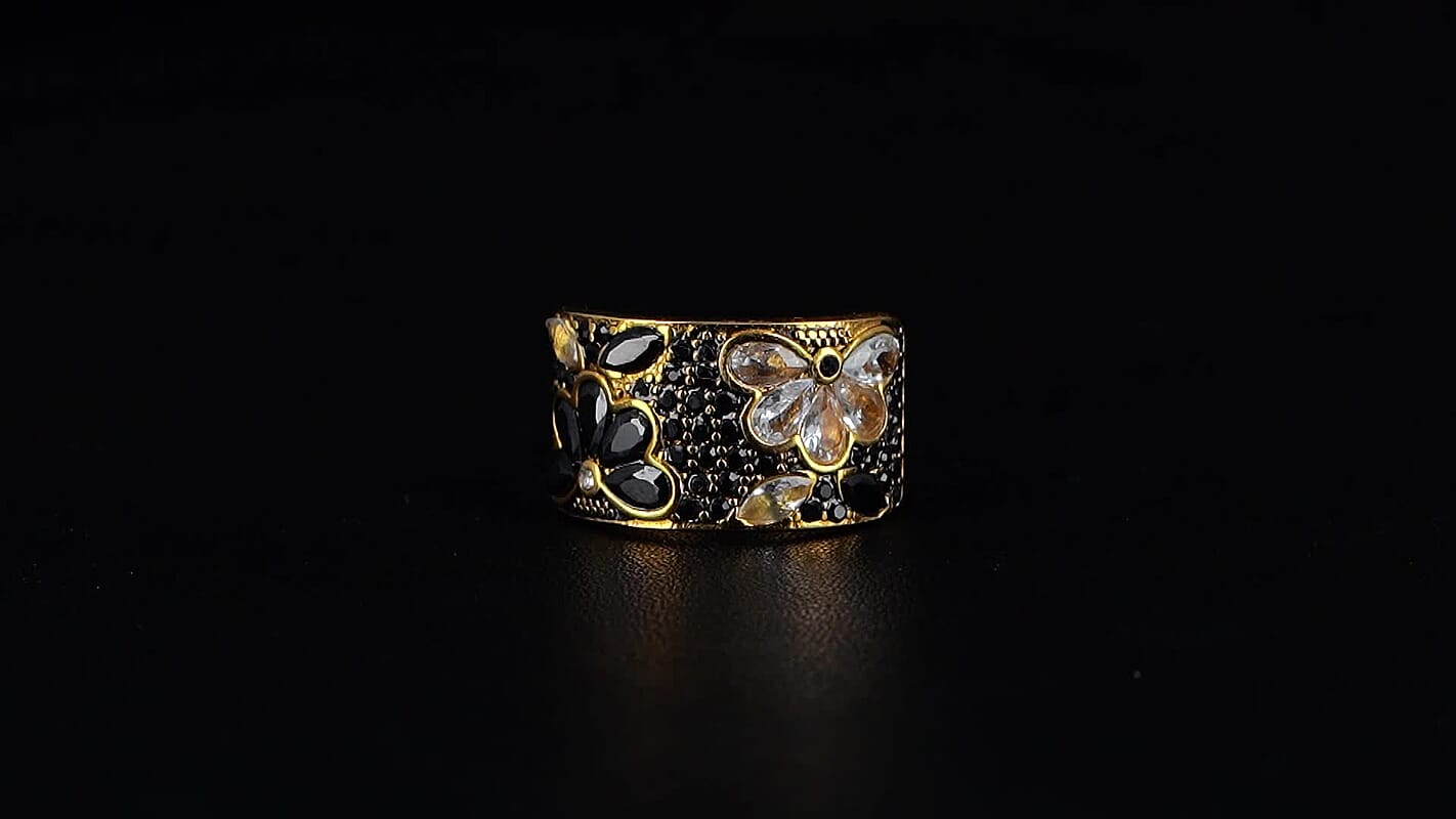 Thai Black Spinel 2.00 ctw and Austrian Crystal Ring in ION Plated YG Stainless Steel (Size 10.0)