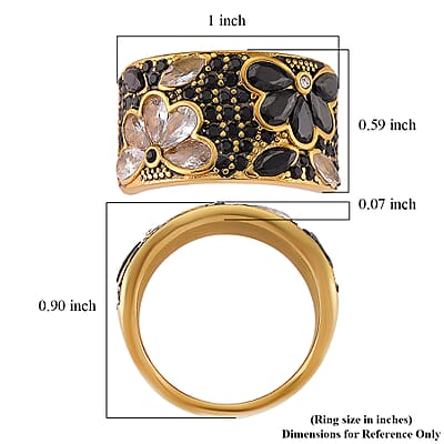 Thai Black Spinel 2.00 ctw and Austrian Crystal Ring in ION Plated YG Stainless Steel (Size 10.0)