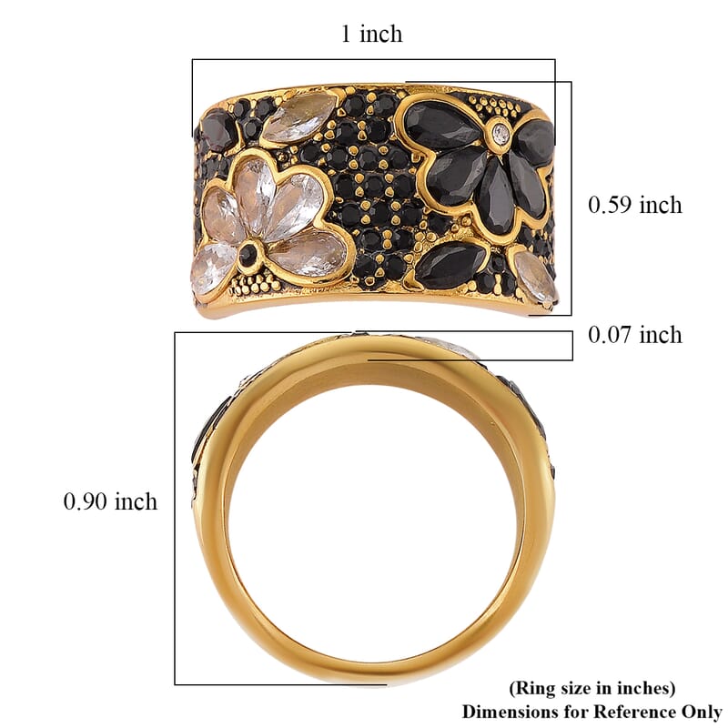 Thai Black Spinel 2.00 ctw and Austrian Crystal Ring in ION Plated YG Stainless Steel (Size 10.0)