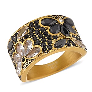 Thai Black Spinel 2.00 ctw and Austrian Crystal Ring in ION Plated YG Stainless Steel (Size 8.0)