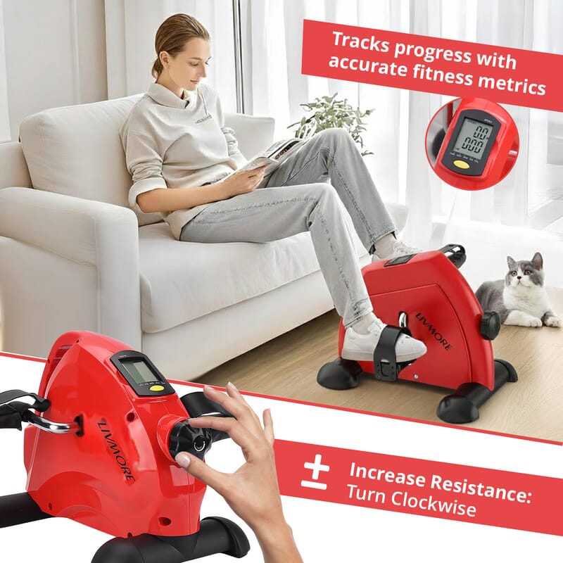 Livmore Red Under Desk Bike Pedal Exercising Machine