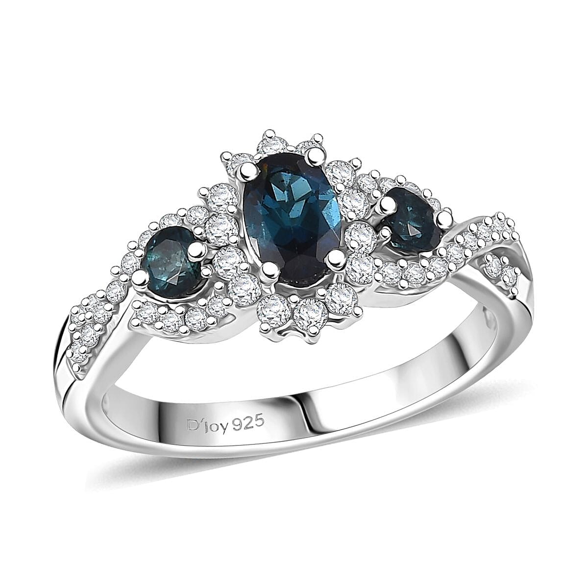 D'Joy Premium Monte Belo Indicolite and Moissanite 1.10 ctw Ring in Rhodium Over Sterling Silver (Size 6.0) image number 0
