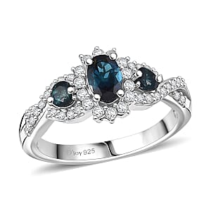 D'Joy Premium Monte Belo Indicolite and Moissanite 1.10 ctw Ring in Rhodium Over Sterling Silver (Size 6.0)