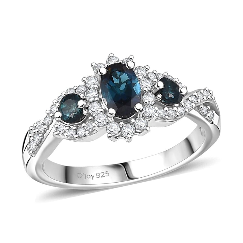 D'Joy Premium Monte Belo Indicolite and Moissanite 1.10 ctw Ring in Rhodium Over Sterling Silver (Size 6.0)