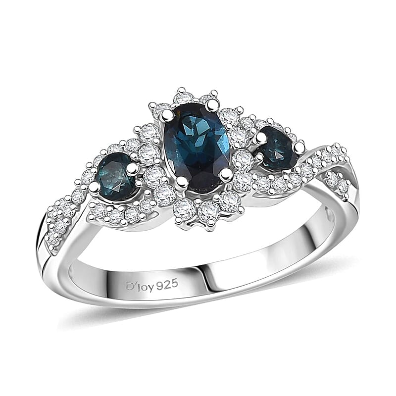 D'Joy Premium Monte Belo Indicolite and Moissanite 1.10 ctw Ring in Rhodium Over Sterling Silver (Size 6.0)
