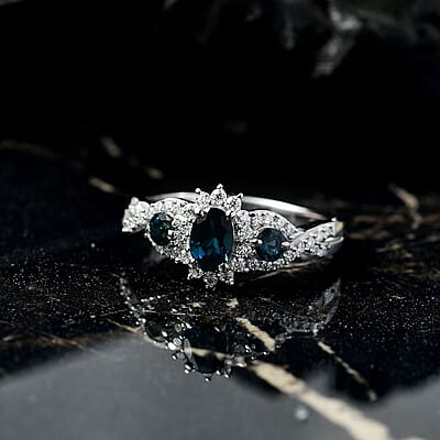 D'Joy Premium Monte Belo Indicolite and Moissanite 1.10 ctw Ring in Rhodium Over Sterling Silver (Size 6.0)