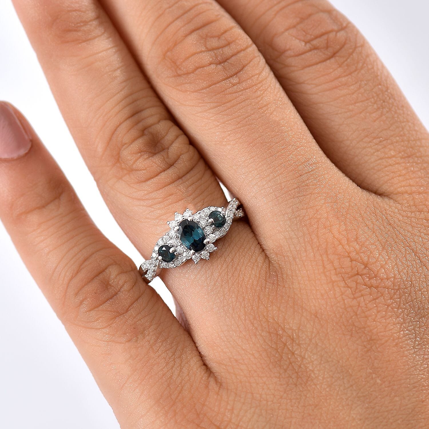 D'Joy Premium Monte Belo Indicolite and Moissanite 1.10 ctw Ring in Rhodium Over Sterling Silver (Size 6.0)