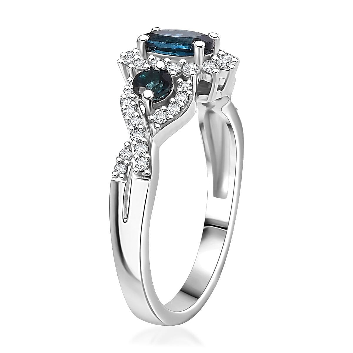 D'Joy Premium Monte Belo Indicolite and Moissanite 1.10 ctw Ring in Rhodium Over Sterling Silver (Size 6.0) image number 3
