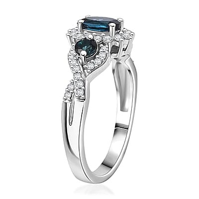 D'Joy Premium Monte Belo Indicolite and Moissanite 1.10 ctw Ring in Rhodium Over Sterling Silver (Size 6.0)