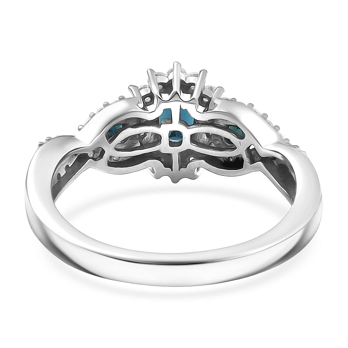 D'Joy Premium Monte Belo Indicolite and Moissanite 1.10 ctw Ring in Rhodium Over Sterling Silver (Size 6.0) image number 4