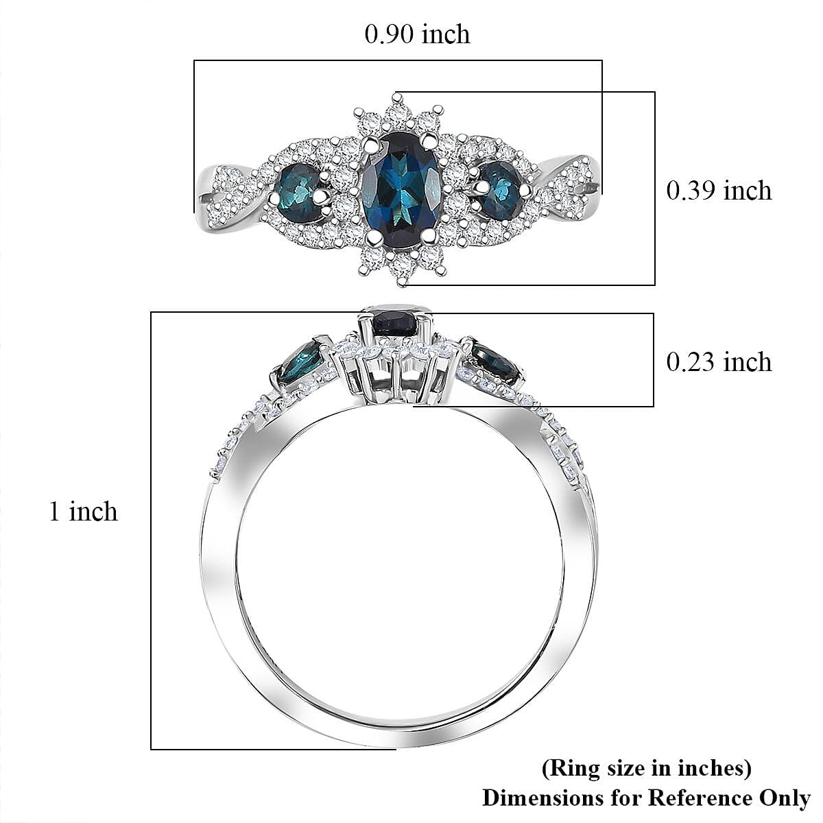 D'Joy Premium Monte Belo Indicolite and Moissanite 1.10 ctw Ring in Rhodium Over Sterling Silver (Size 6.0) image number 5