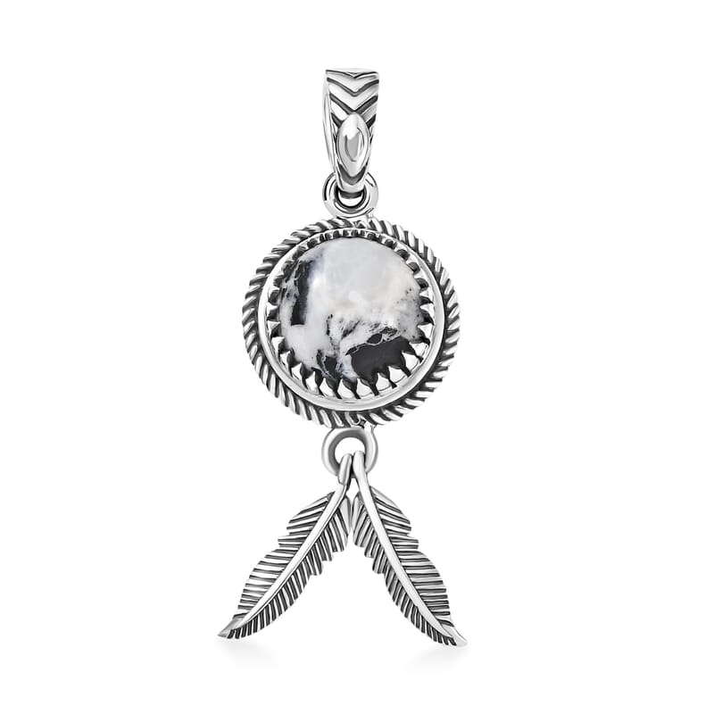 D’joy Artisan Crafted White Buffalo 4.30 ctw Feather Pendant without Chain in Sterling Silver