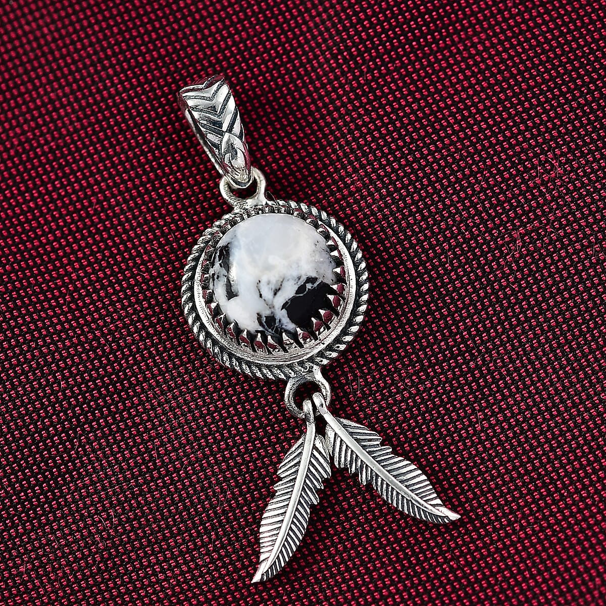 D’joy Artisan Crafted White Buffalo 4.30 ctw Feather Pendant without Chain in Sterling Silver  image number 1