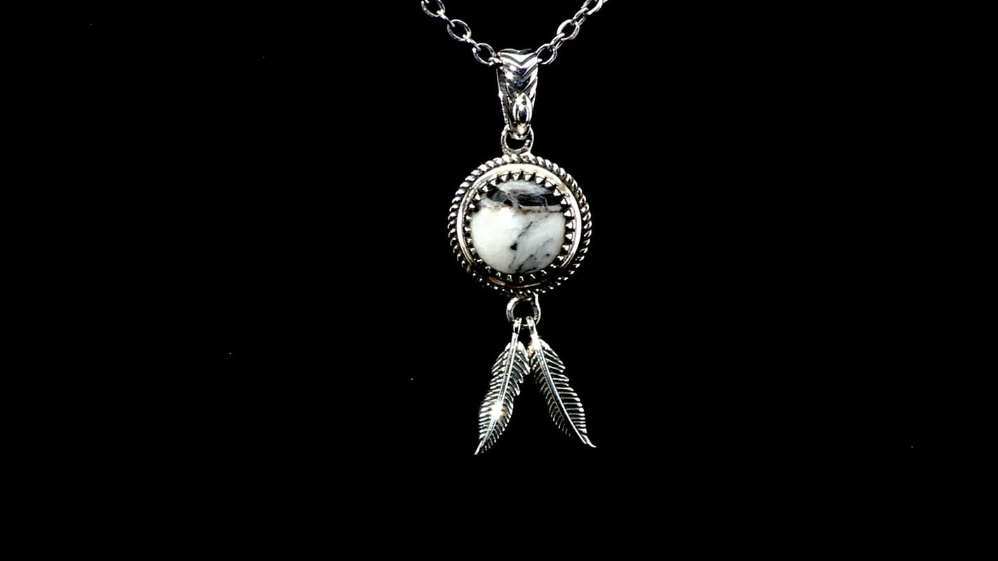 D’joy Artisan Crafted White Buffalo 4.30 ctw Feather Pendant without Chain in Sterling Silver