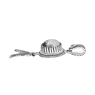 D’joy Artisan Crafted White Buffalo 4.30 ctw Feather Pendant without Chain in Sterling Silver