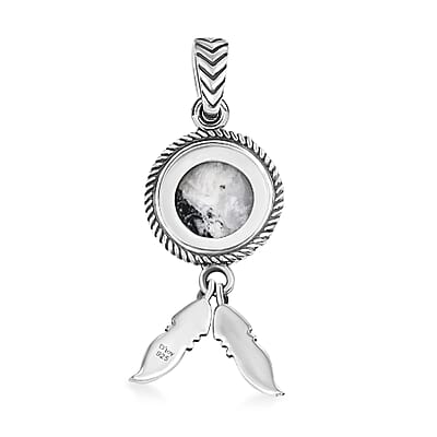 D’joy Artisan Crafted White Buffalo 4.30 ctw Feather Pendant without Chain in Sterling Silver