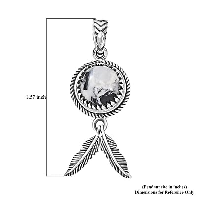 D’joy Artisan Crafted White Buffalo 4.30 ctw Feather Pendant without Chain in Sterling Silver