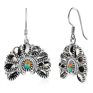 D'Joy Artisan Crafted White Buffalo and Royston Turquoise 6.15 ctw Earrings in Sterling Silver