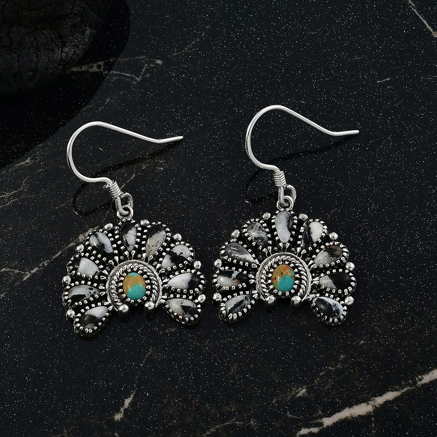 D'Joy Artisan Crafted White Buffalo and Royston Turquoise 6.15 ctw Earrings in Sterling Silver