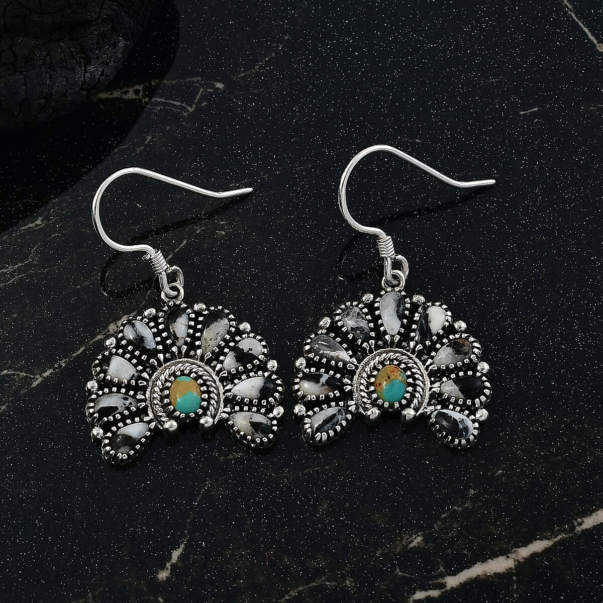D'Joy Artisan Crafted White Buffalo and Royston Turquoise 6.15 ctw Earrings in Sterling Silver image number 1
