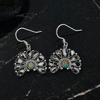D'Joy Artisan Crafted White Buffalo and Royston Turquoise 6.15 ctw Earrings in Sterling Silver