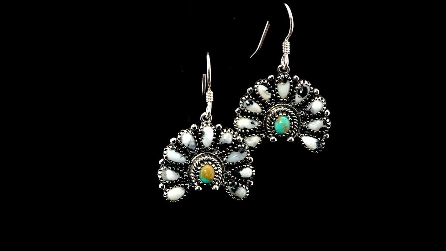 D'Joy Artisan Crafted White Buffalo and Royston Turquoise 6.15 ctw Earrings in Sterling Silver