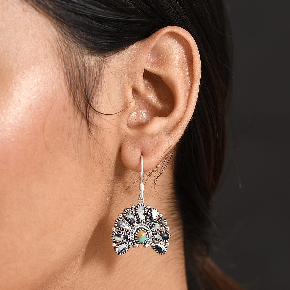 D'Joy Artisan Crafted White Buffalo and Royston Turquoise 6.15 ctw Earrings in Sterling Silver image number 2