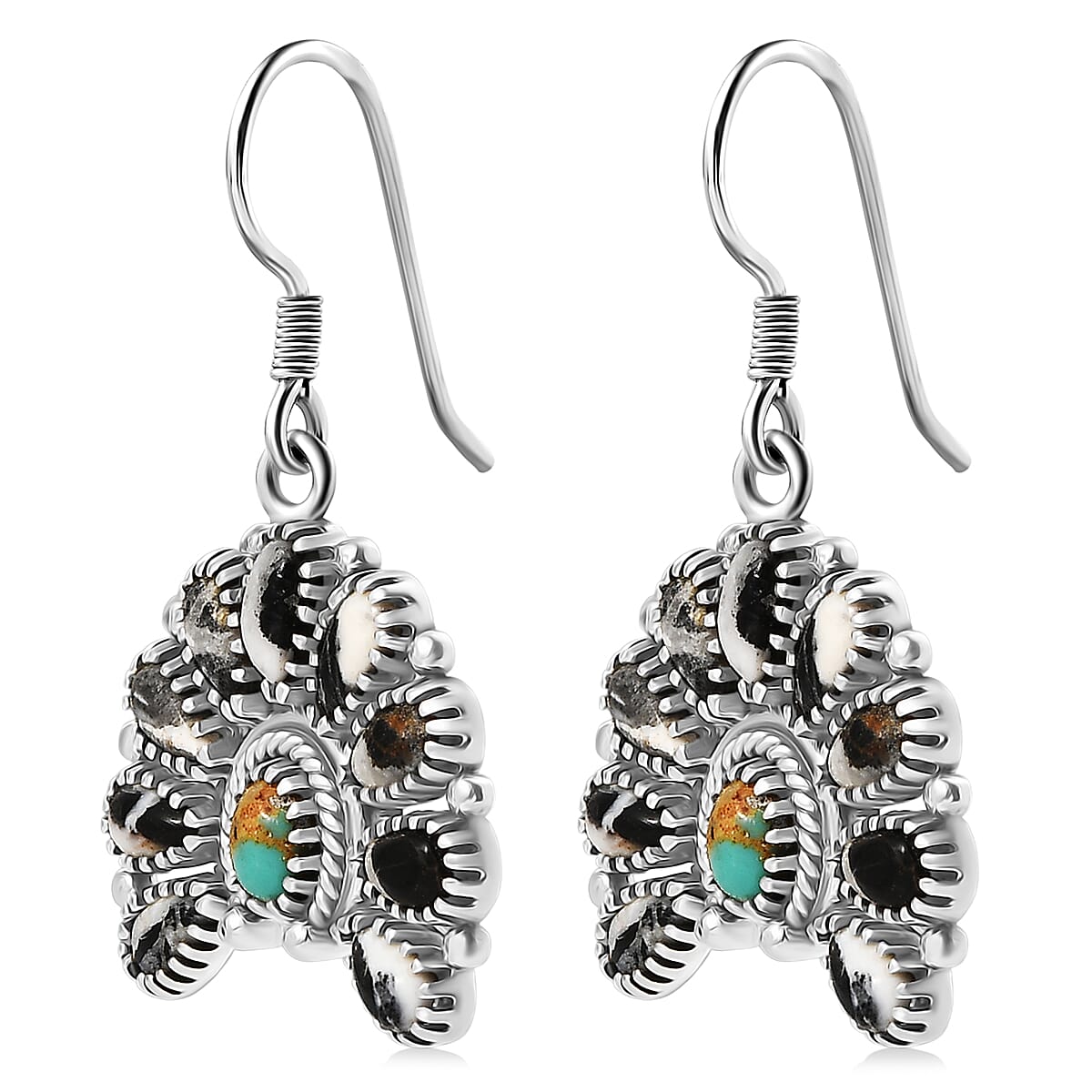 D'Joy Artisan Crafted White Buffalo and Royston Turquoise 6.15 ctw Earrings in Sterling Silver