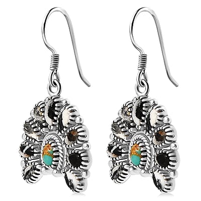 D'Joy Artisan Crafted White Buffalo and Royston Turquoise 6.15 ctw Earrings in Sterling Silver