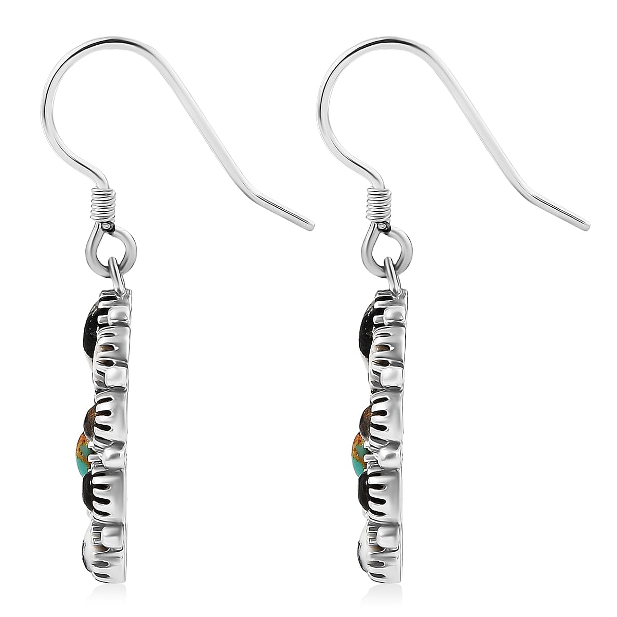 D'Joy Artisan Crafted White Buffalo and Royston Turquoise 6.15 ctw Earrings in Sterling Silver