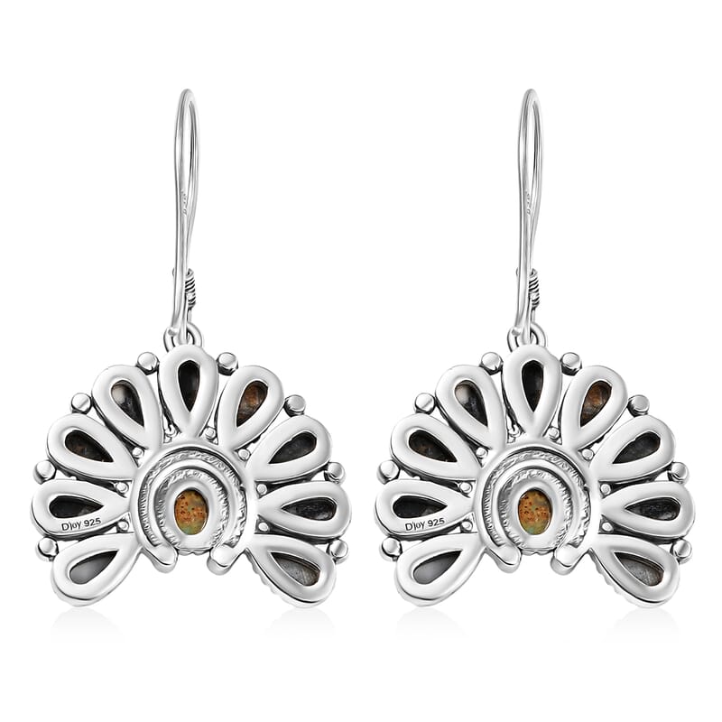 D'Joy Artisan Crafted White Buffalo and Royston Turquoise 6.15 ctw Earrings in Sterling Silver