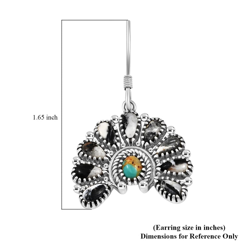 D'Joy Artisan Crafted White Buffalo and Royston Turquoise 6.15 ctw Earrings in Sterling Silver