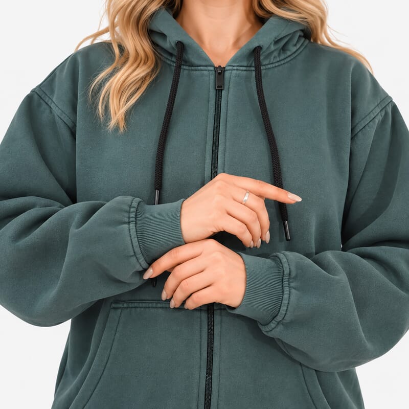 Forest Stone Washed Jacket with Pockets and Zipper - M