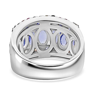 D'Joy Tanzanite and Multi Sapphire 3.15 ctw Art Deco Ring in Rhodium Over Sterling Silver (Size 10.0)