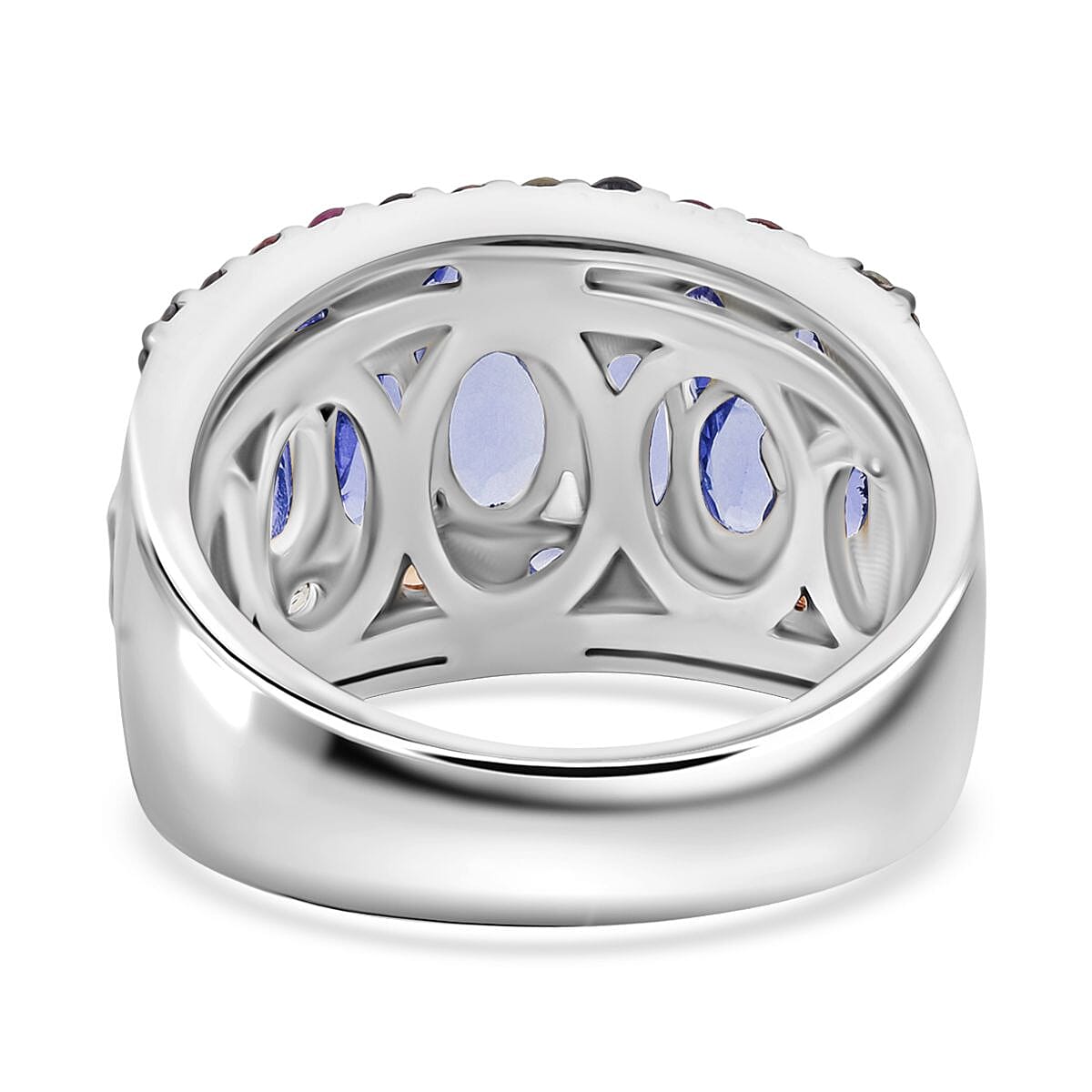 D'Joy Tanzanite and Multi Sapphire 3.15 ctw Art Deco Ring in Rhodium Over Sterling Silver (Size 6.0) image number 4