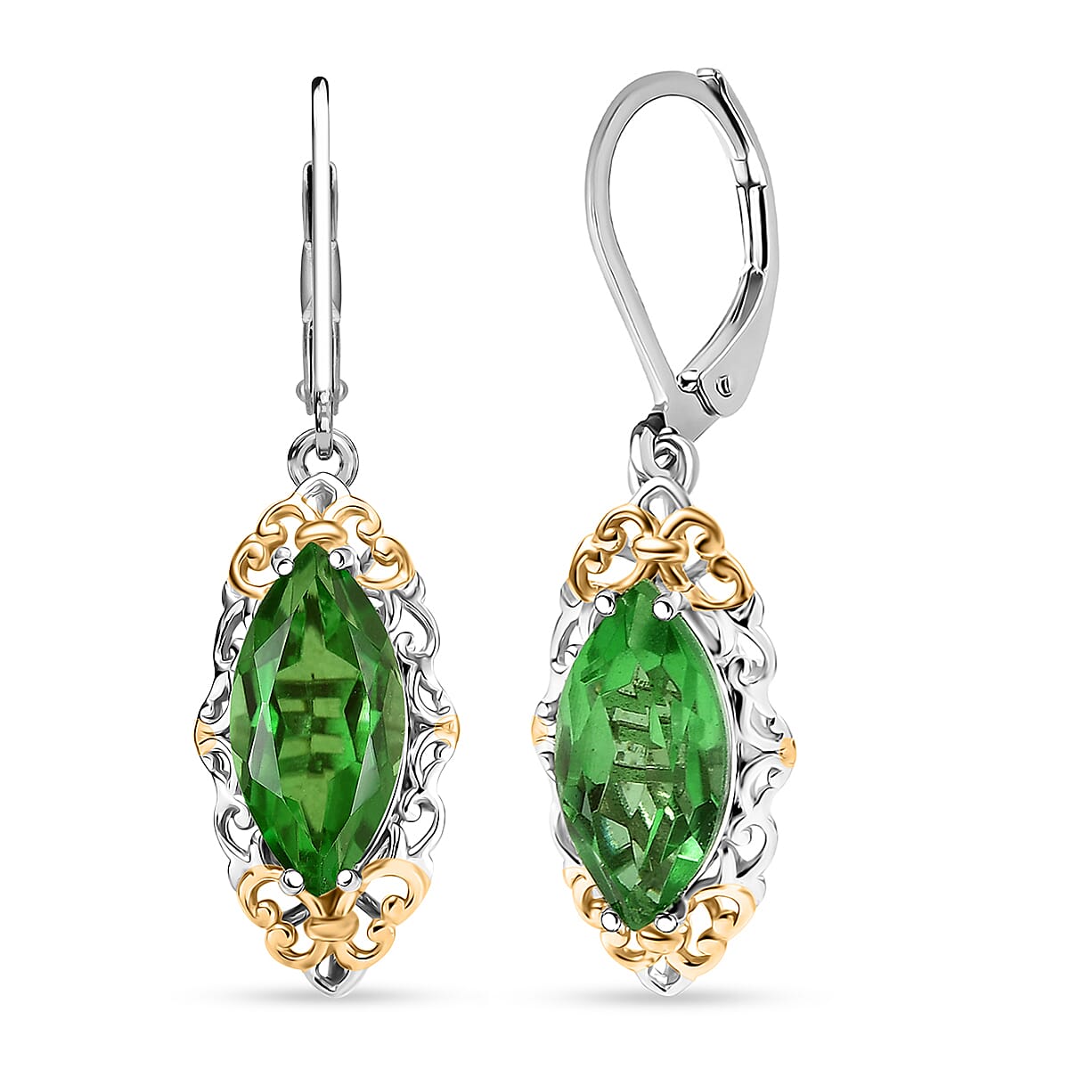 EverTrue Chartreuse Quartz (Triplet) 6.35 ctw Earrings in 18K YG Plated and Platinum Bond image number 0