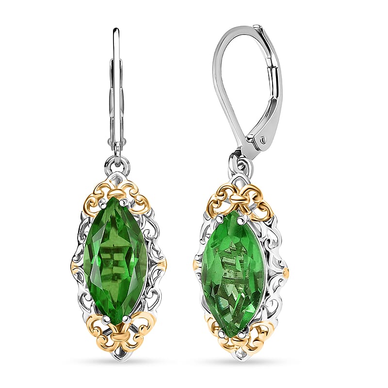 EverTrue Chartreuse Quartz (Triplet) 6.35 ctw Art Deco Earrings in 18K YG Plated and Platinum Bond