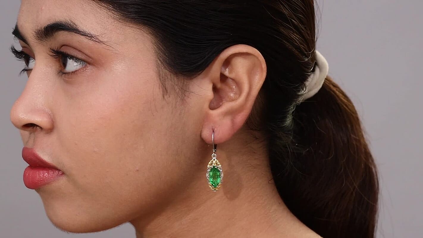 EverTrue Chartreuse Quartz (Triplet) 6.35 ctw Art Deco Earrings in 18K YG Plated and Platinum Bond