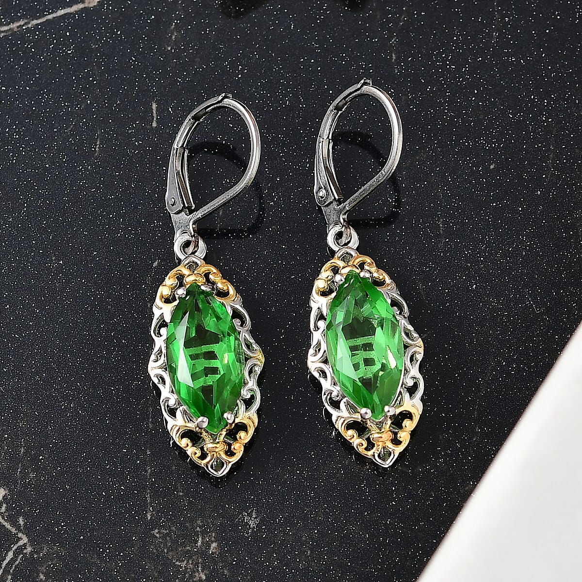 EverTrue Chartreuse Quartz (Triplet) 6.35 ctw Earrings in 18K YG Plated and Platinum Bond image number 1