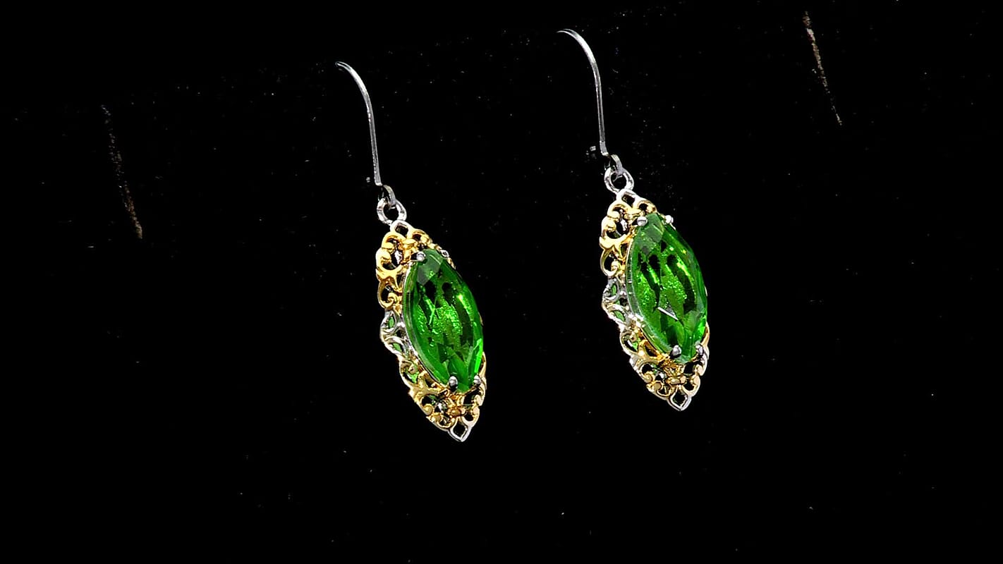 EverTrue Chartreuse Quartz (Triplet) 6.35 ctw Art Deco Earrings in 18K YG Plated and Platinum Bond
