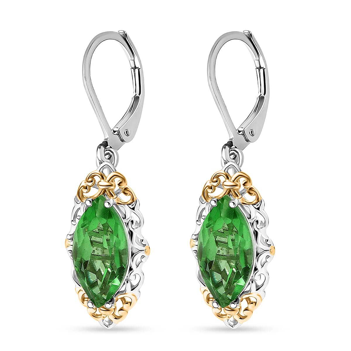 EverTrue Chartreuse Quartz (Triplet) 6.35 ctw Earrings in 18K YG Plated and Platinum Bond image number 3