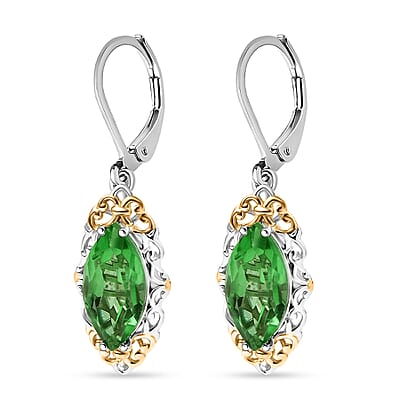 EverTrue Chartreuse Quartz (Triplet) 6.35 ctw Art Deco Earrings in 18K YG Plated and Platinum Bond