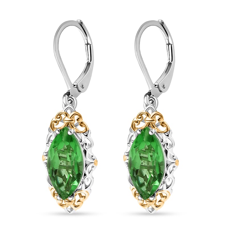 EverTrue Chartreuse Quartz (Triplet) 6.35 ctw Art Deco Earrings in 18K YG Plated and Platinum Bond