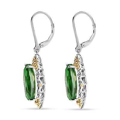 EverTrue Chartreuse Quartz (Triplet) 6.35 ctw Art Deco Earrings in 18K YG Plated and Platinum Bond