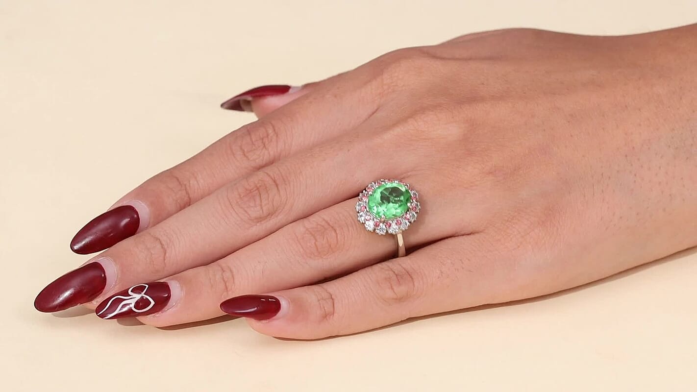 EverTrue Chartreuse Quartz (Triplet) and Multi Gemstone 5.40 ctw Ring in Platinum Bond (Size 10.0)
