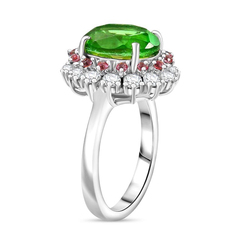 EverTrue Chartreuse Quartz (Triplet) and Multi Gemstone 5.40 ctw Classic Halo Ring in Platinum Bond (Size 10.0)