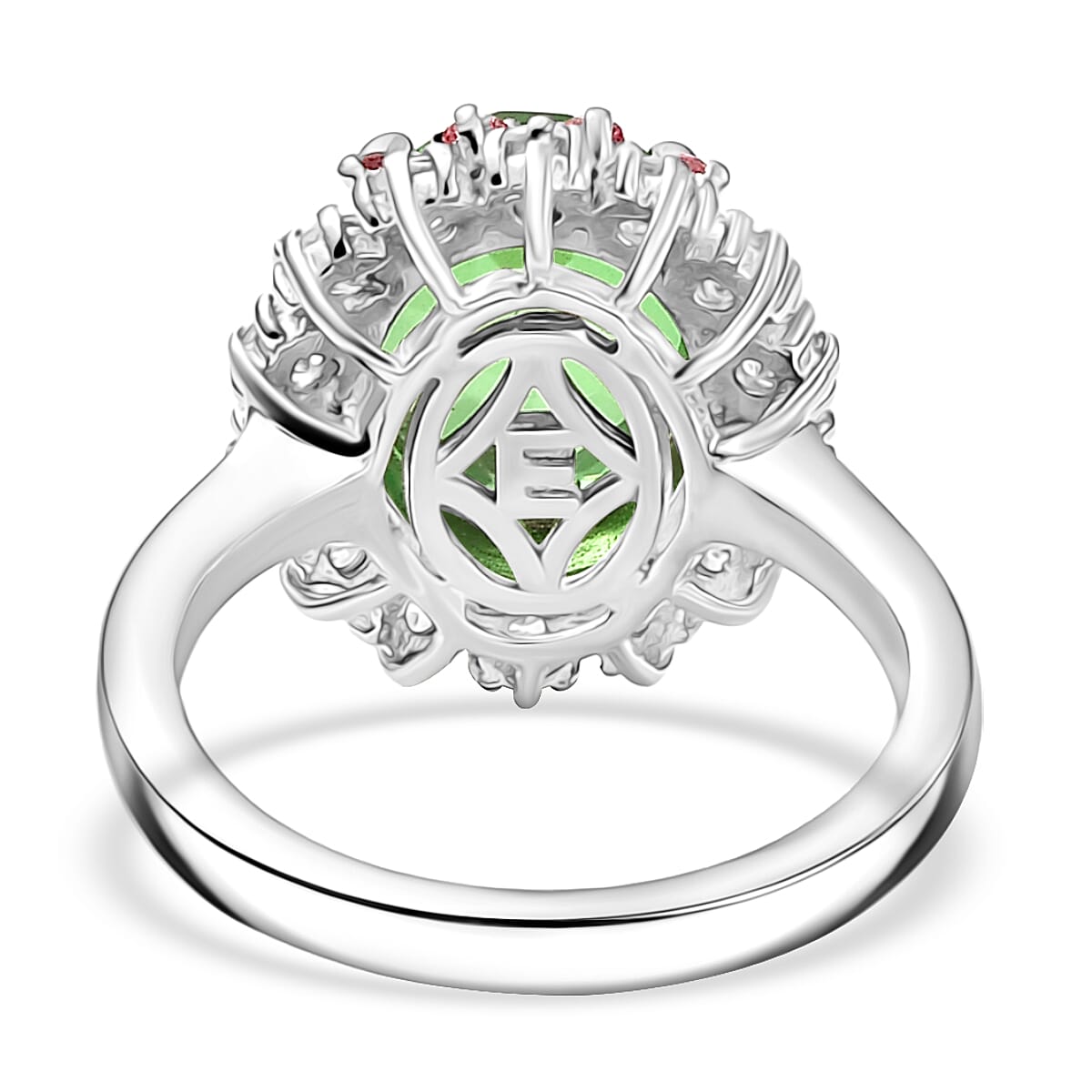 EverTrue Chartreuse Quartz (Triplet) and Multi Gemstone 5.40 ctw Classic Halo Ring in Platinum Bond (Size 10.0) image number 4