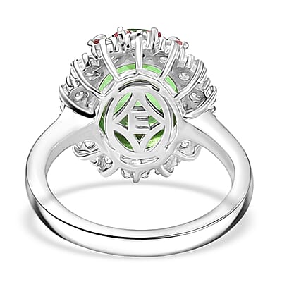 EverTrue Chartreuse Quartz (Triplet) and Multi Gemstone 5.40 ctw Classic Halo Ring in Platinum Bond (Size 10.0)