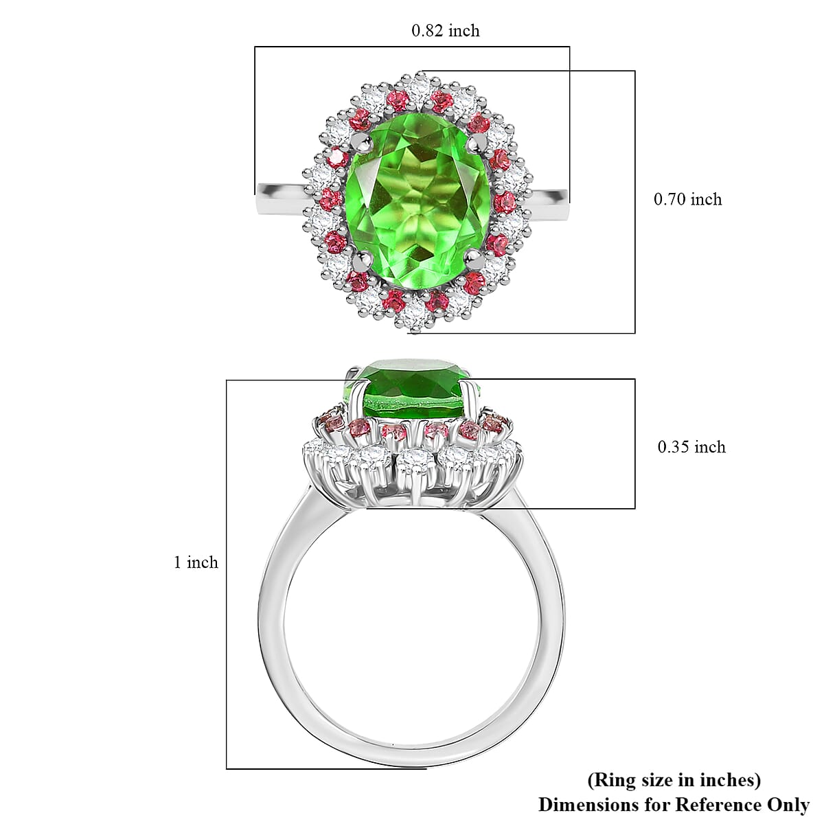 EverTrue Chartreuse Quartz (Triplet) and Multi Gemstone 5.40 ctw Classic Halo Ring in Platinum Bond (Size 10.0) image number 5